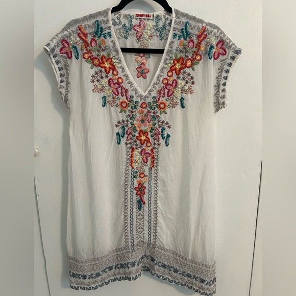 Johnny Was Sheer White Boho Embroidered V-neck Coverup Tunic - Picture 7 of 9